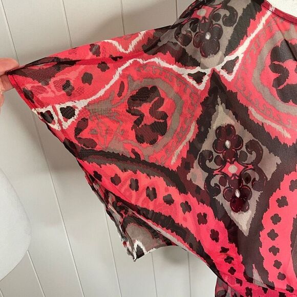 INC International Womens Medium Sheer Blouse Orange Brown Elastic Waist - Picture 5 of 14